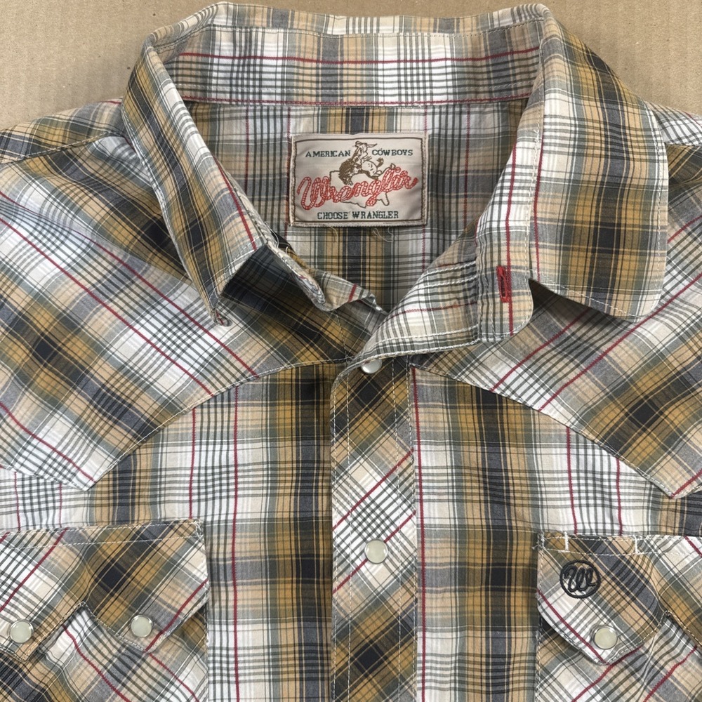 Wrangler LS Plaid Pearl Snap Western American Cowboy Shirt XL (See Measurements)